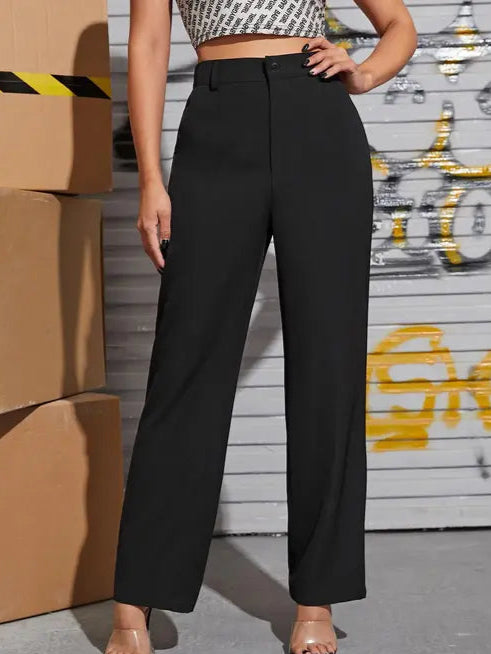 Women's Solid Bell Bottoms Black Trousers & Pants