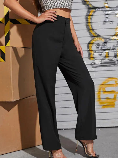 Women's Solid Bell Bottoms Black Trousers & Pants